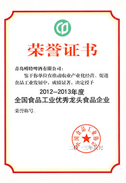 BCK体育-食品工业龙头食品企业荣誉证书